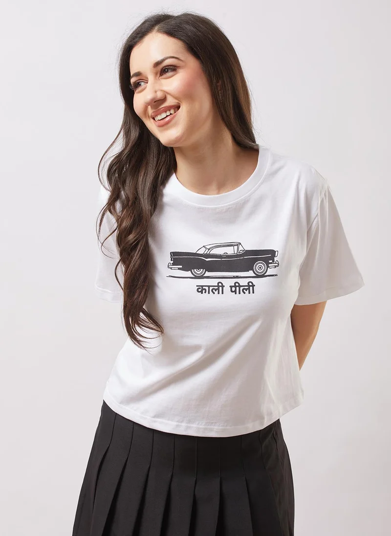 globus Globus Women White Round Neck Short Sleeves Graphic Print Oversized T-Shirt